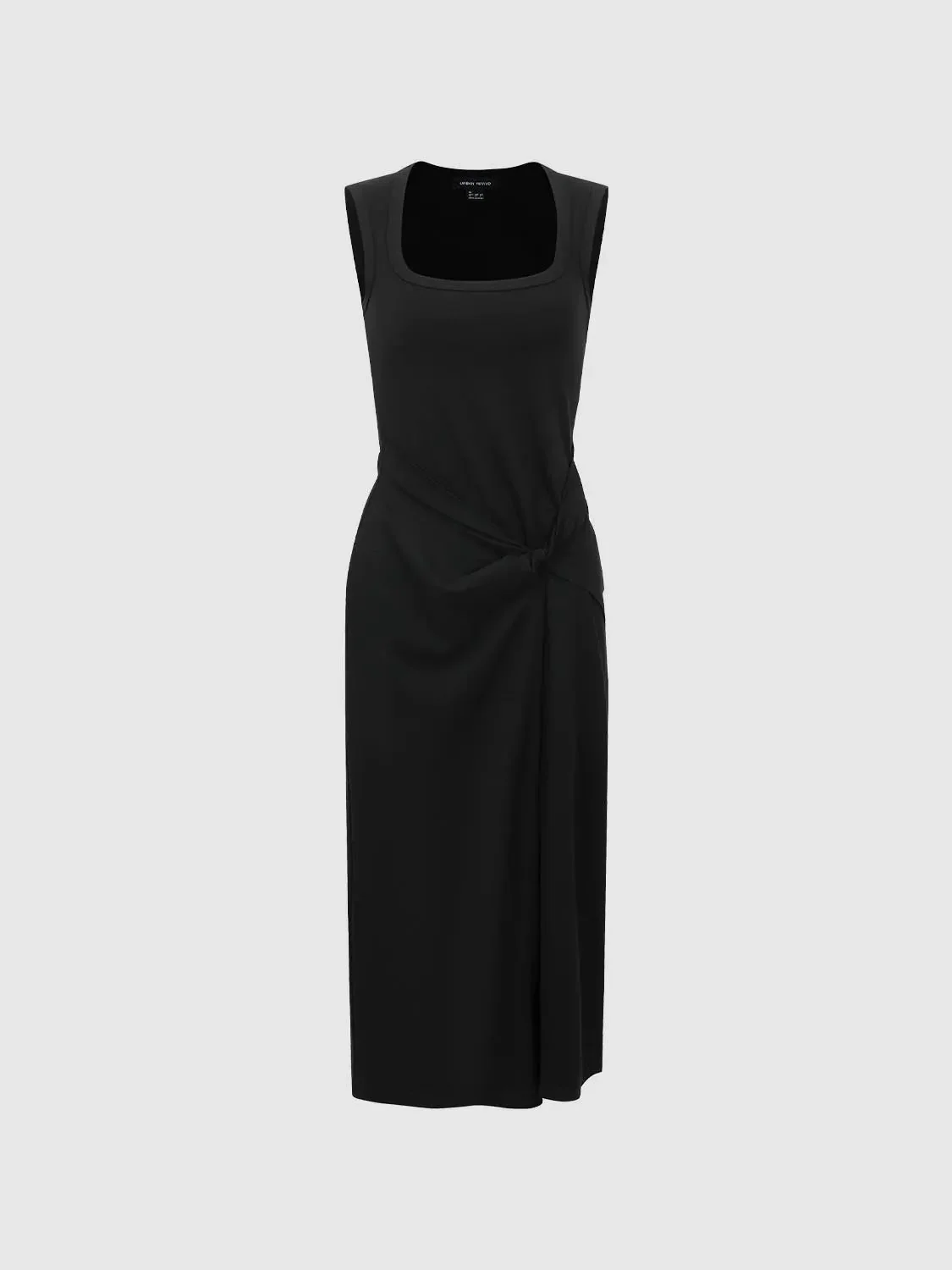 Viscose Cotton U Neck Knot Front Midi Dresses