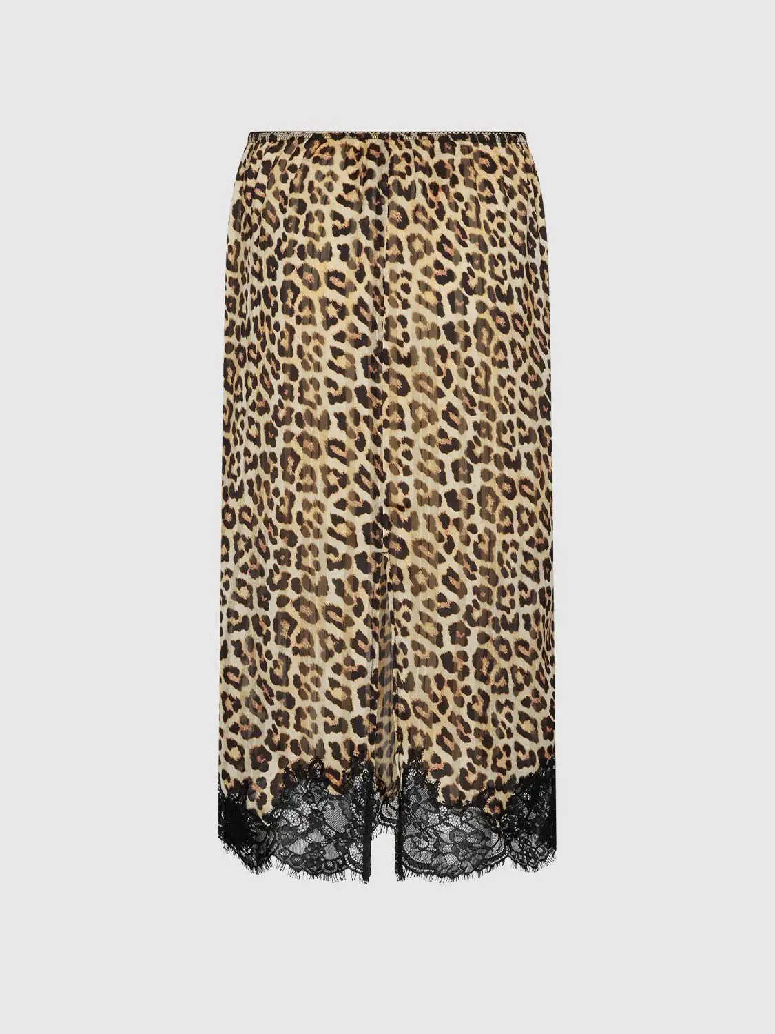 Lace Trim Leopard Print Pull On Straight Midi Skirts