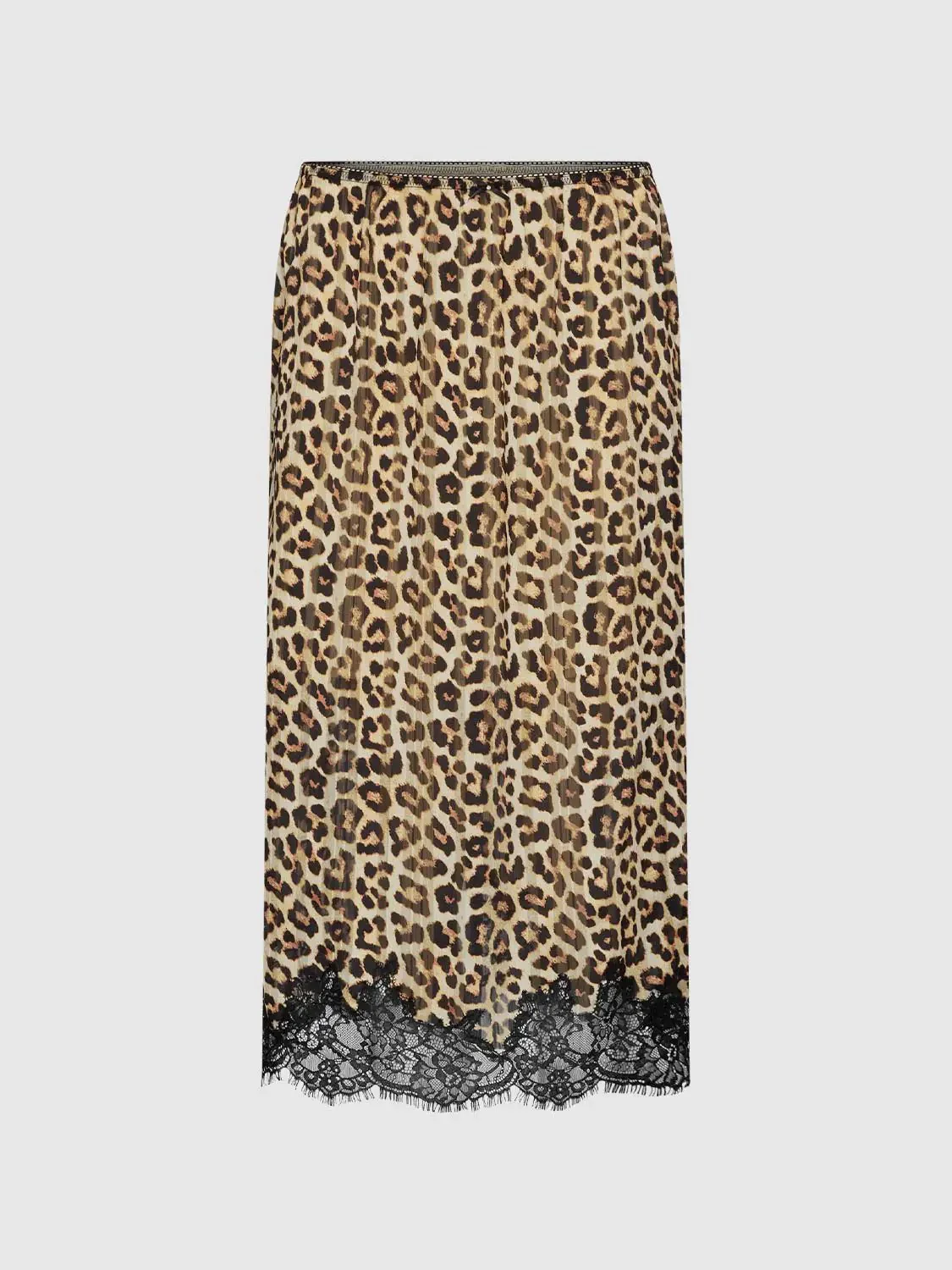 Lace Trim Leopard Print Pull On Straight Midi Skirts