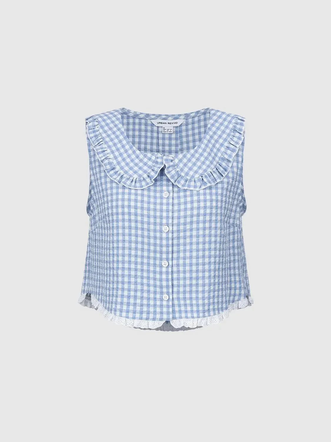 20907-contrast-check-ruffle-trim-sleeveless-shirts-7.webp Contrast Check Ruffle Trim Sleeveless Shirts