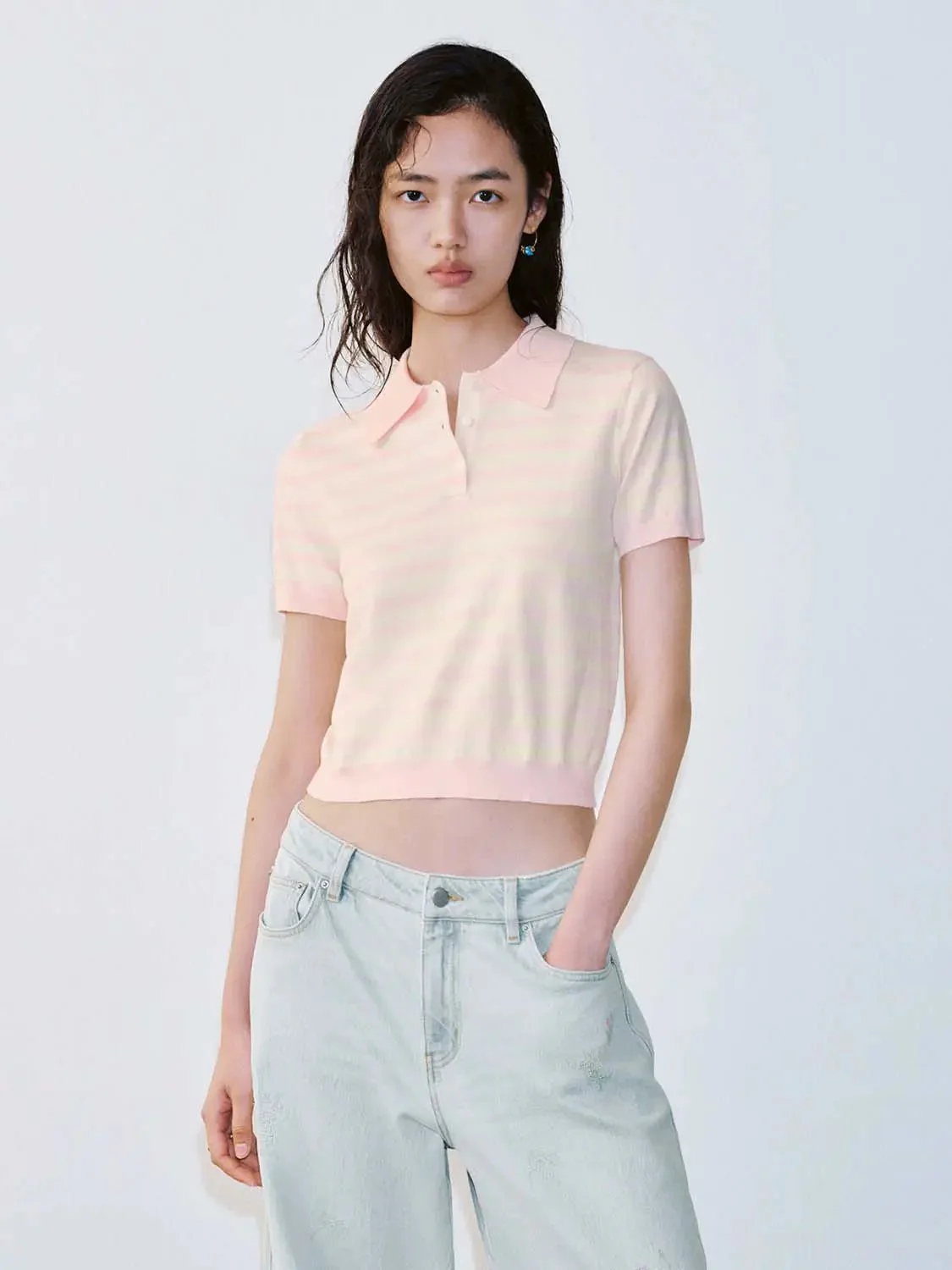 Striped Polo Neck Knitted T-Shirts