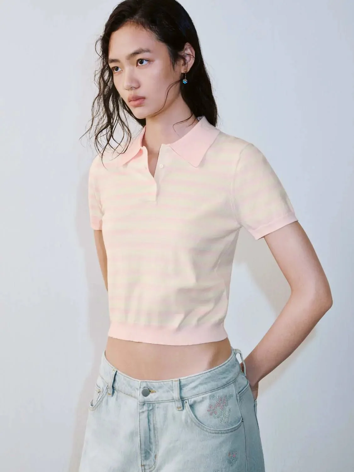 Striped Polo Neck Knitted T-Shirts