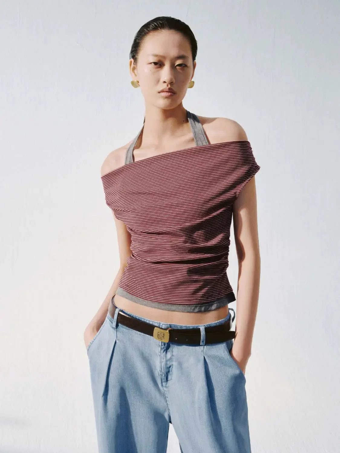 20977-lyocell-blend-striped-halter-neck-t-shirts-1.webp Lyocell Blend Striped Halter Neck T Shirts