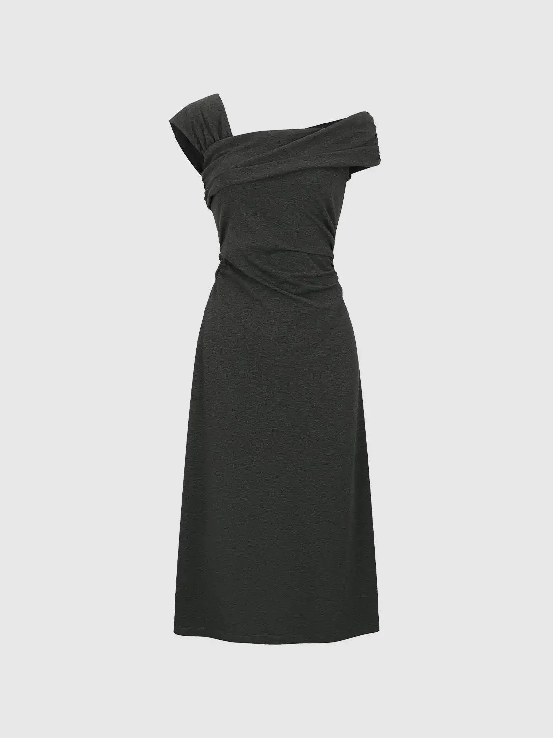 20994-cotton-blend-one-shoulder-ruched-midi-dress-7.webp Cotton Blend One Shoulder Ruched Midi Dress