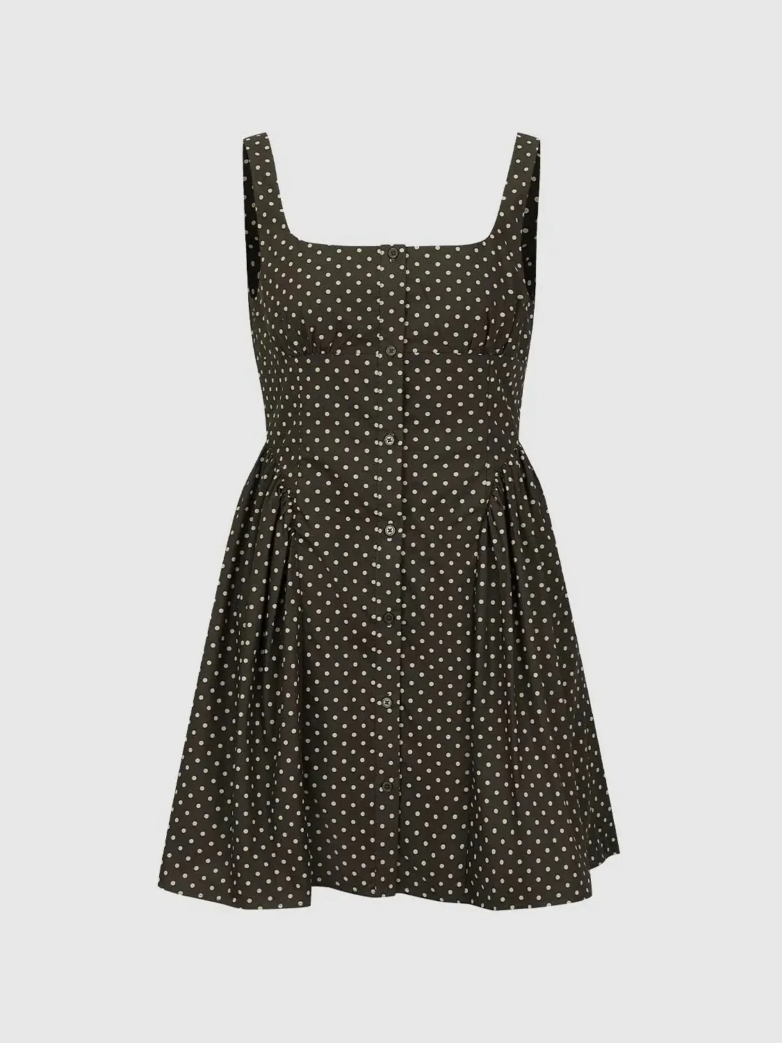 Polka Dot Button Front Strappy A-Line Midi Dresses