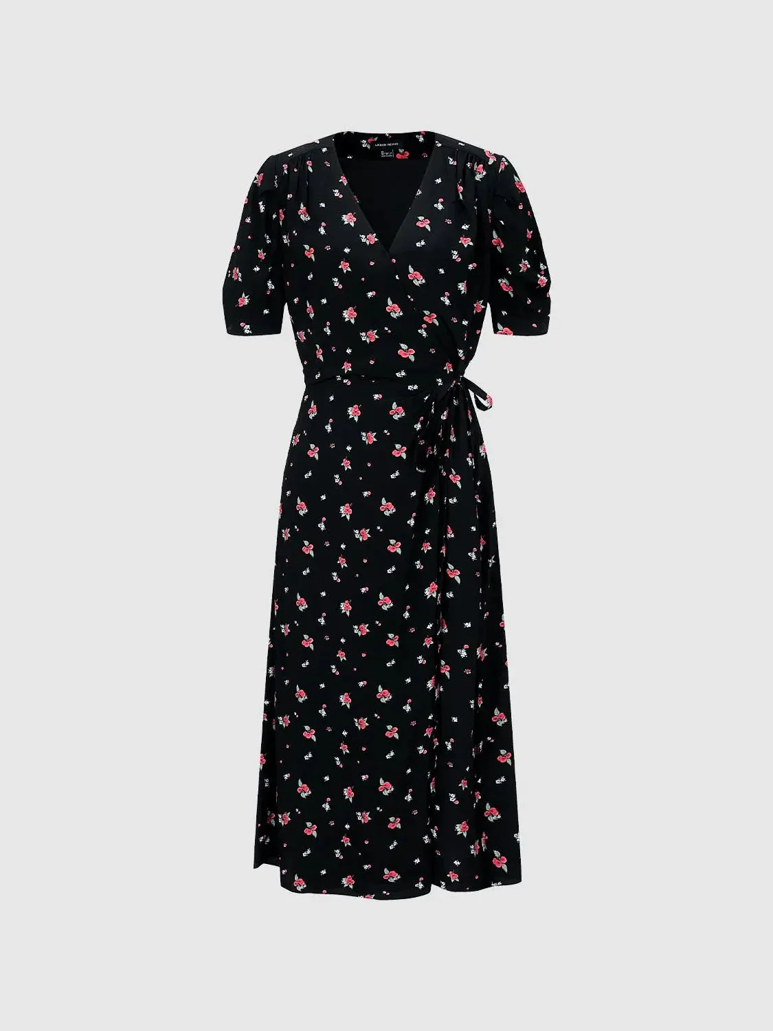 21066-floral-v-neck-viscose-wrap-puff-sleeve-midi-dresses-7.webp Floral V-Neck Viscose Wrap Puff Sleeve Midi Dresses