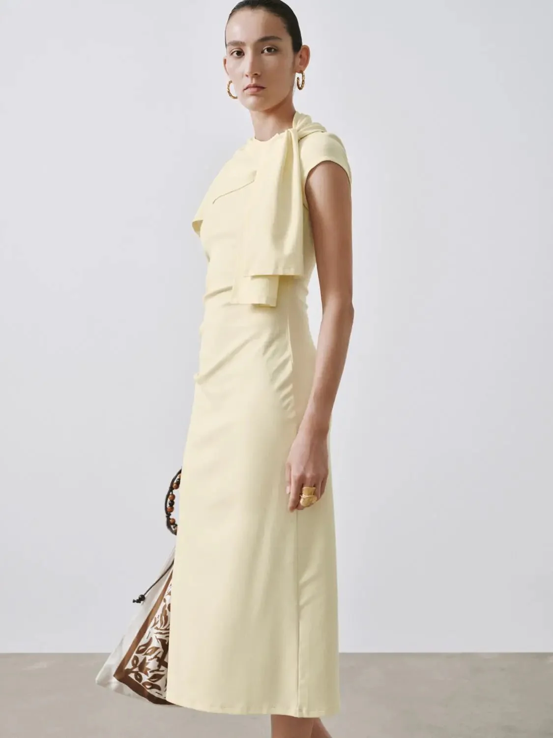 21172-cotton-blend-ruched-shawl-detail-midi-dresses-2.webp Cotton Blend Ruched Shawl Detail Midi Dresses