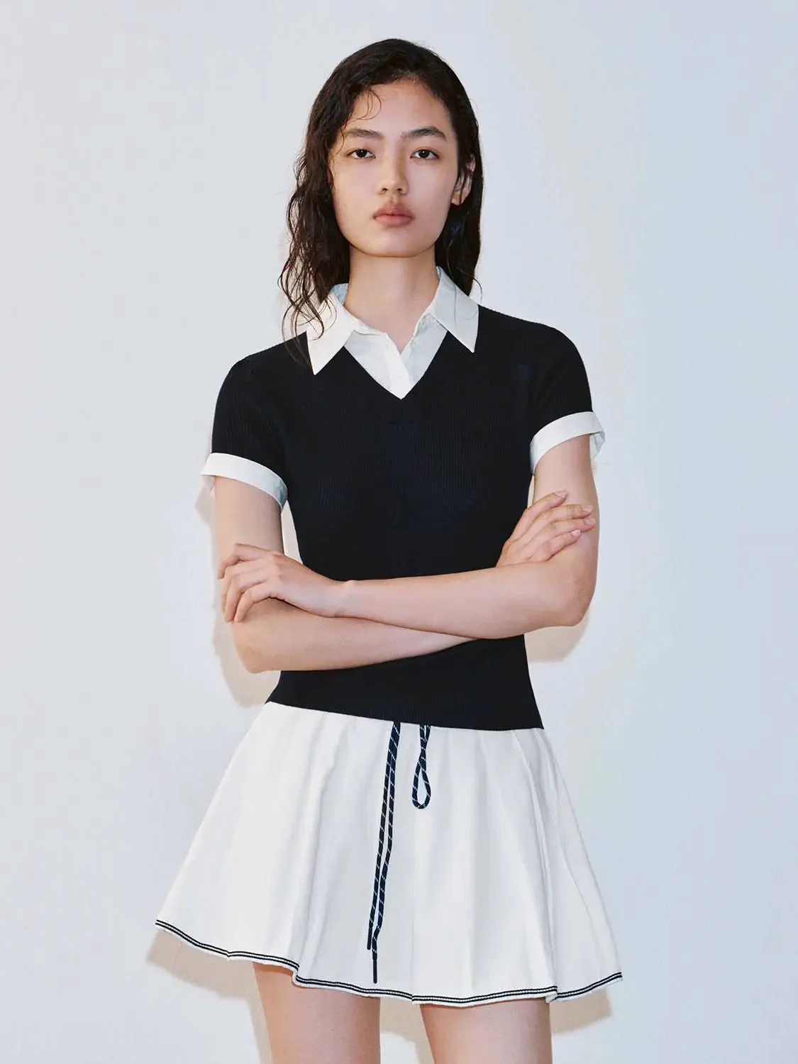 21229-elegant-polo-collar-knit-top-with-cuff-details-t-shirts-1.webp Elegant Polo Collar Knit Top With Cuff Details T-Shirts