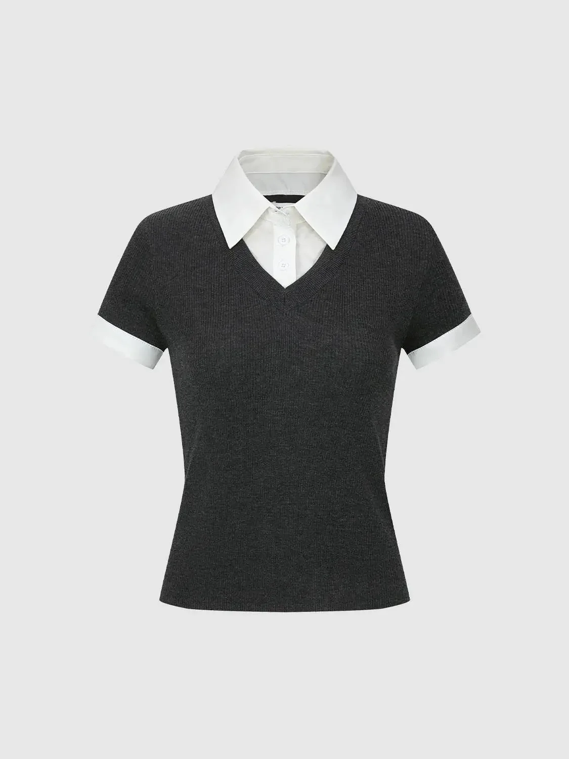 21229-elegant-polo-collar-knit-top-with-cuff-details-t-shirts-15.webp Elegant Polo Collar Knit Top With Cuff Details T-Shirts