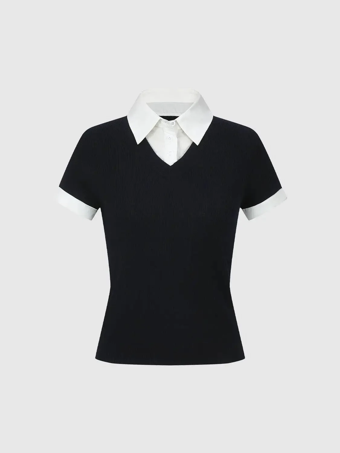 21229-elegant-polo-collar-knit-top-with-cuff-details-t-shirts-7.webp Elegant Polo Collar Knit Top With Cuff Details T-Shirts