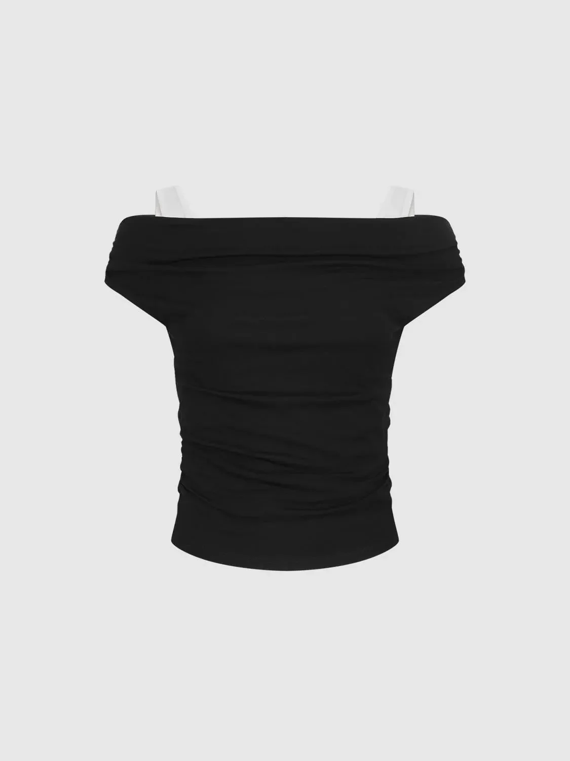 21288-viscose-cotton-ruched-off-shoulder-strappy-tshirts-15.webp Viscose Cotton Ruched Off Shoulder Strappy Tshirts