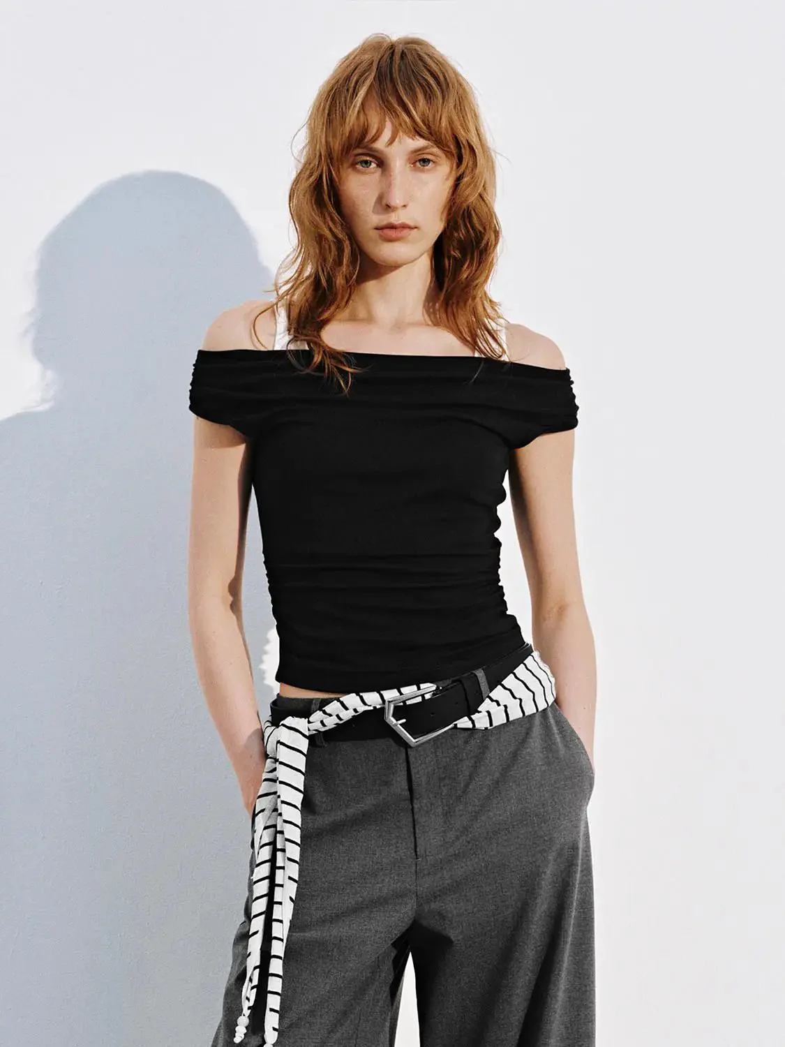 21288-viscose-cotton-ruched-off-shoulder-strappy-tshirts-18.webp Viscose Cotton Ruched Off Shoulder Strappy Tshirts