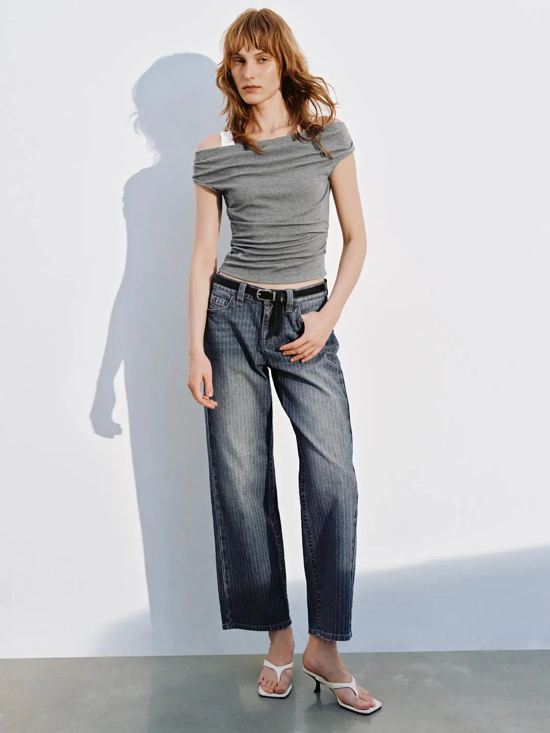 21288-viscose-cotton-ruched-off-shoulder-strappy-tshirts-4.webp Viscose Cotton Ruched Off Shoulder Strappy Tshirts