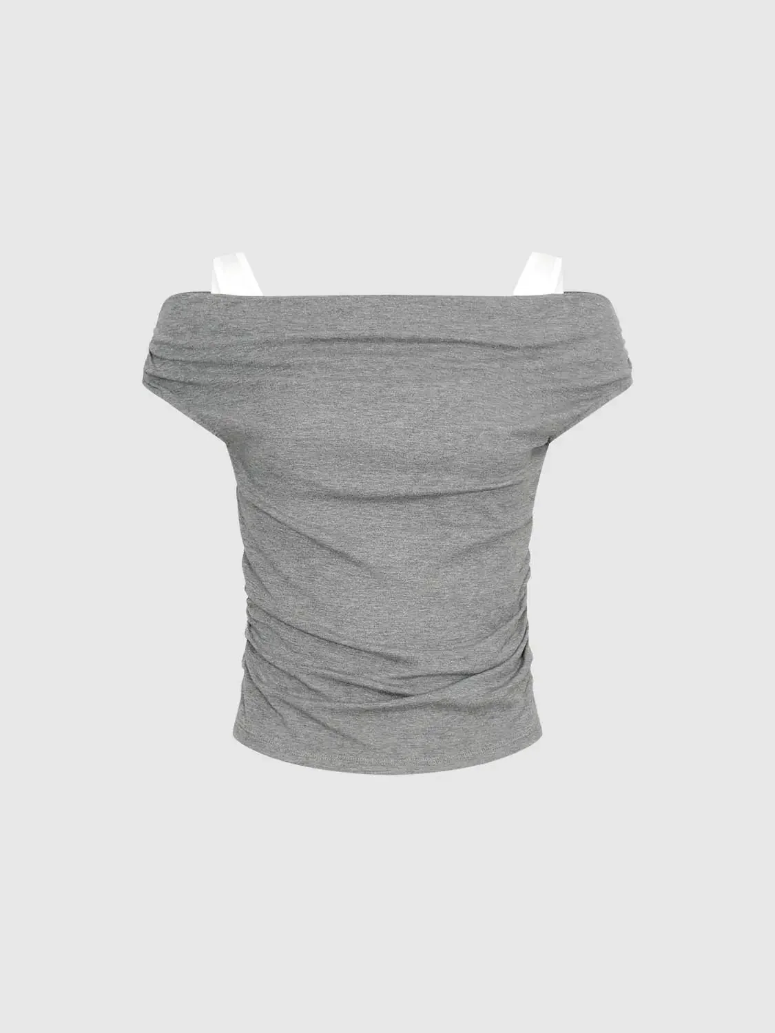 21288-viscose-cotton-ruched-off-shoulder-strappy-tshirts-7.webp Viscose Cotton Ruched Off Shoulder Strappy Tshirts