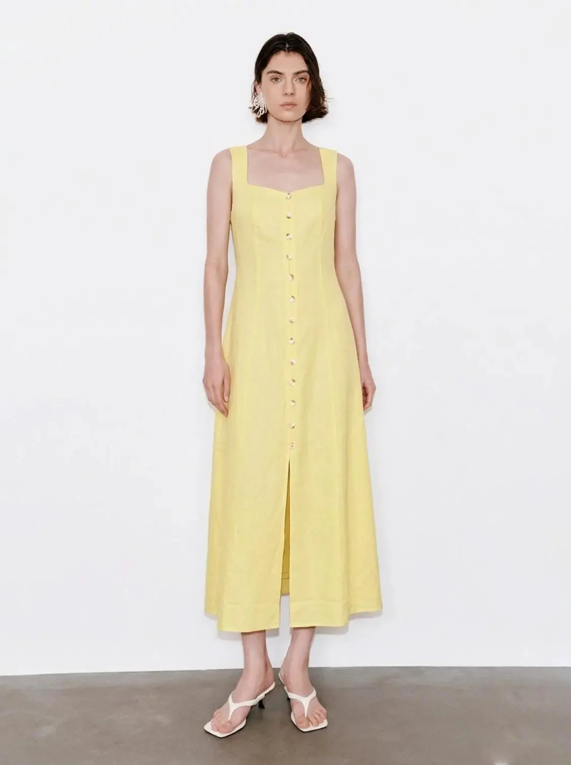 21310-linen-blend-square-neck-button-detail-midi-dresses-1.webp Linen Blend Square Neck Button Detail Midi Dresses