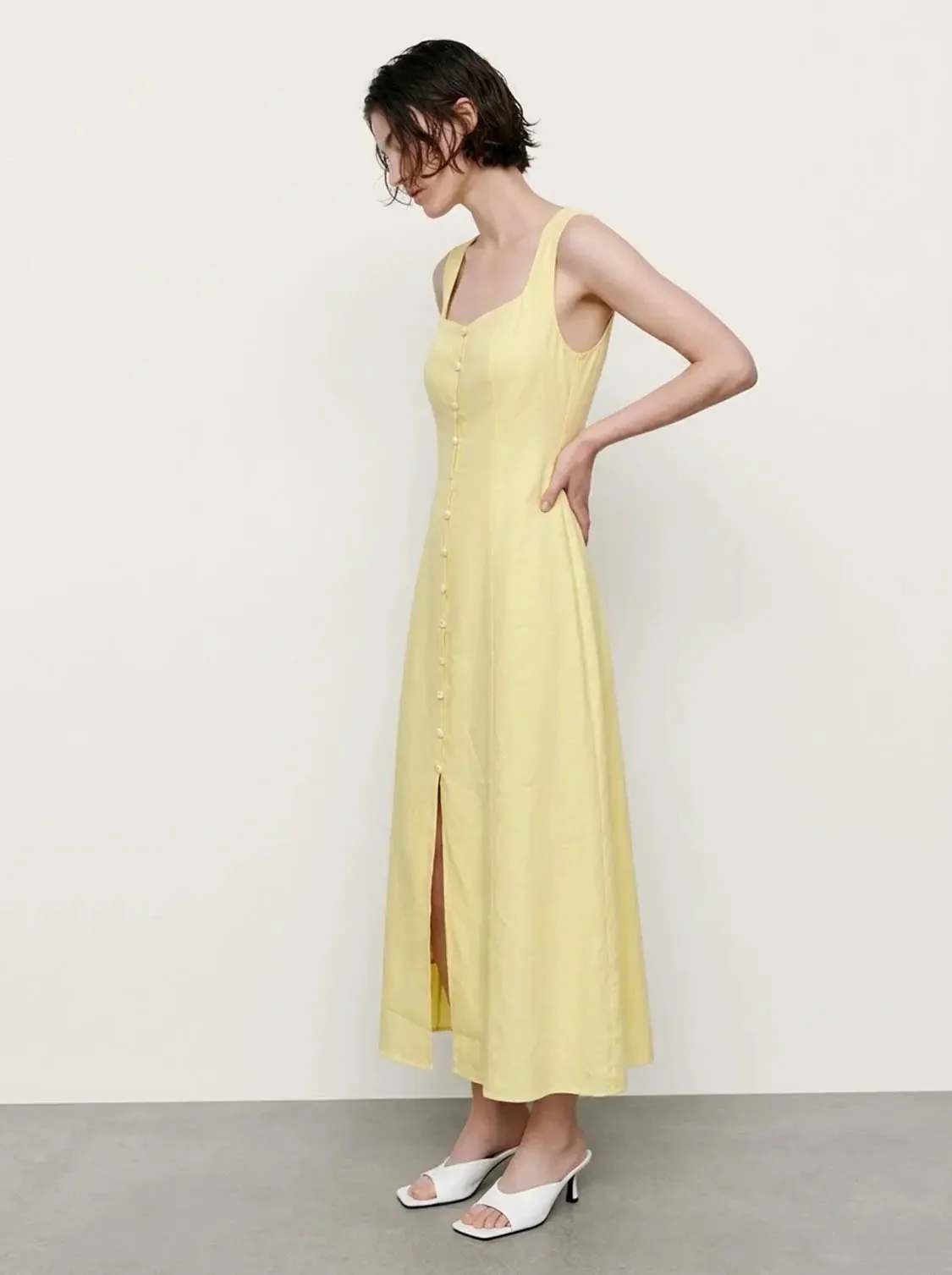 21310-linen-blend-square-neck-button-detail-midi-dresses-2.webp Linen Blend Square Neck Button Detail Midi Dresses