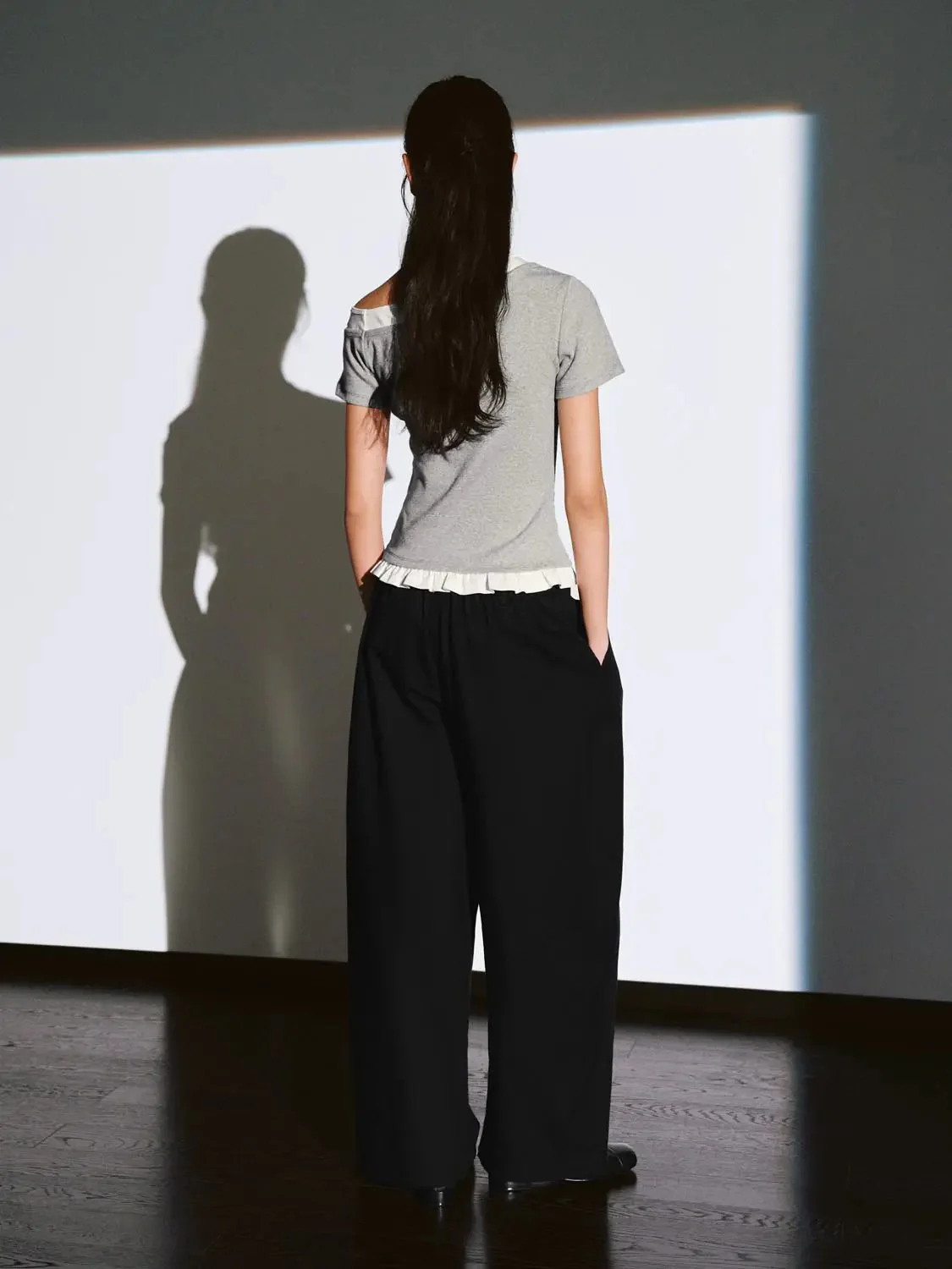 21396-cotton-blend-pleated-trim-one-shoulder-t-shirts-6.webp Cotton Blend Pleated Trim One Shoulder T Shirts