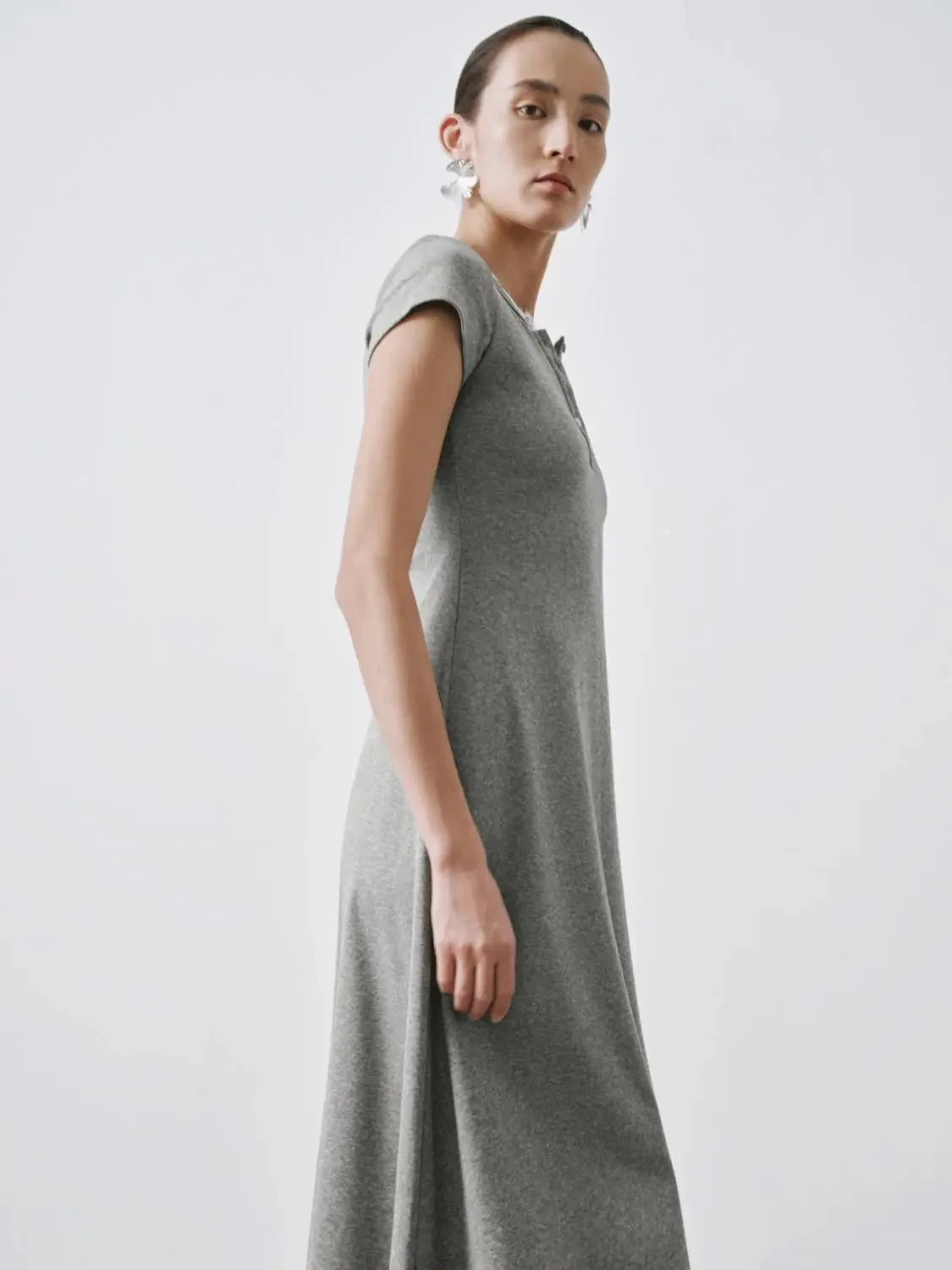 Round Neck Cotton-Blend A-Line Midi Dresses