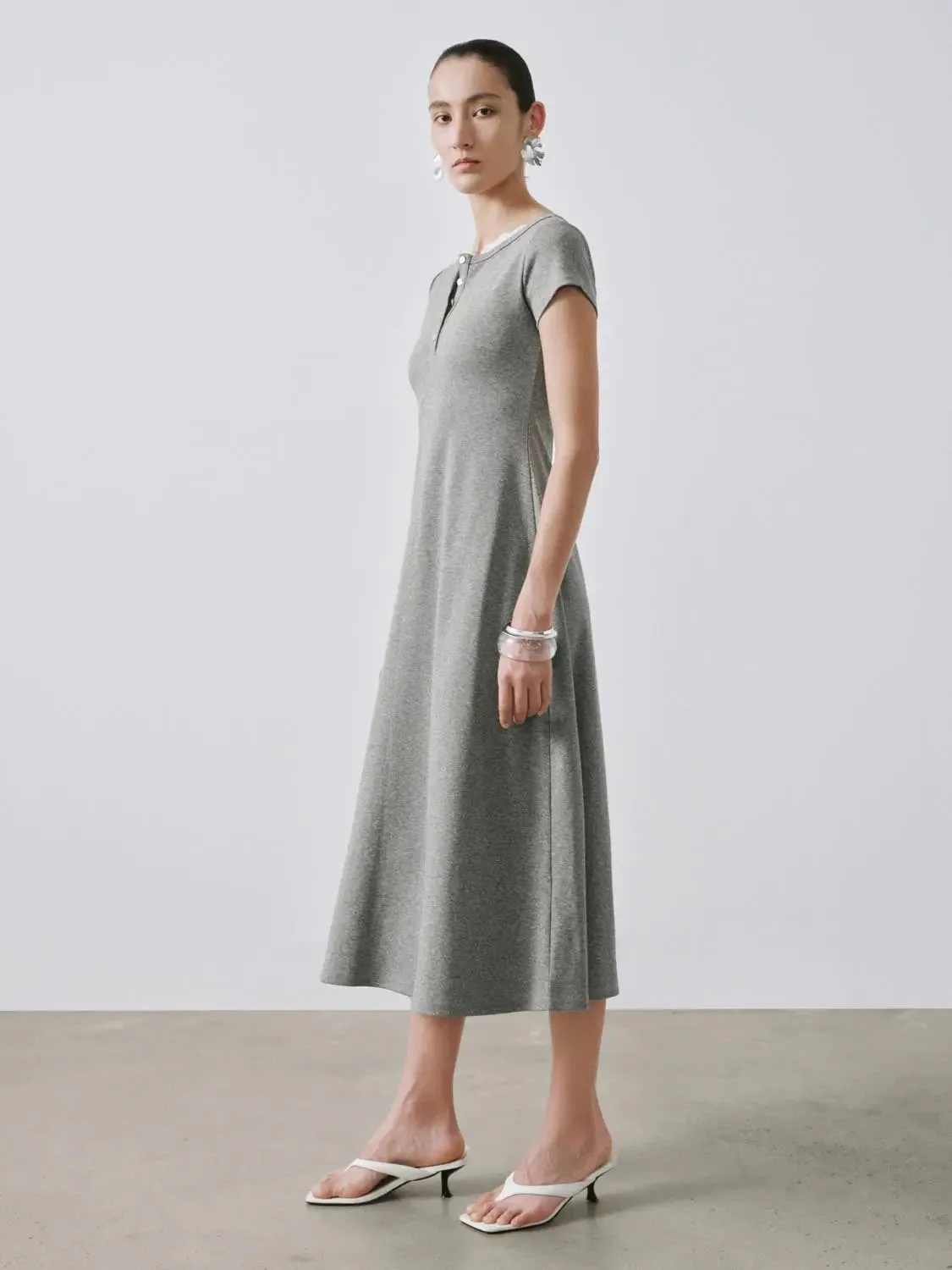 Round Neck Cotton-Blend A-Line Midi Dresses