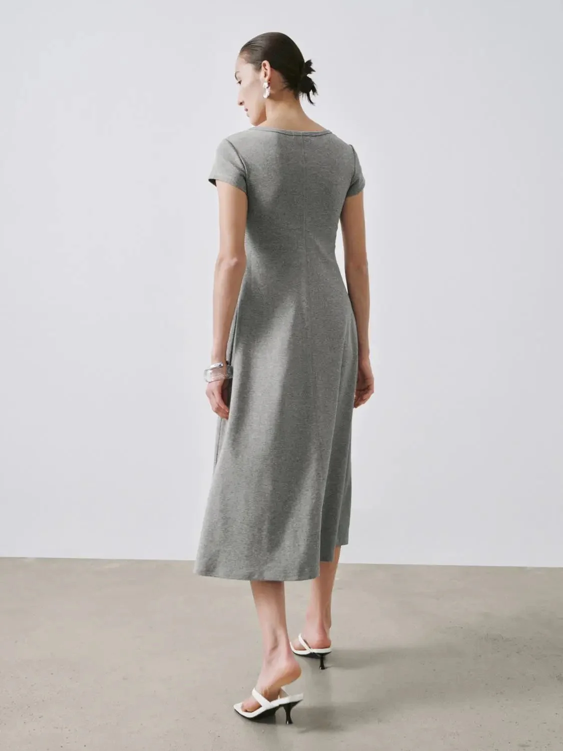 Round Neck Cotton-Blend A-Line Midi Dresses