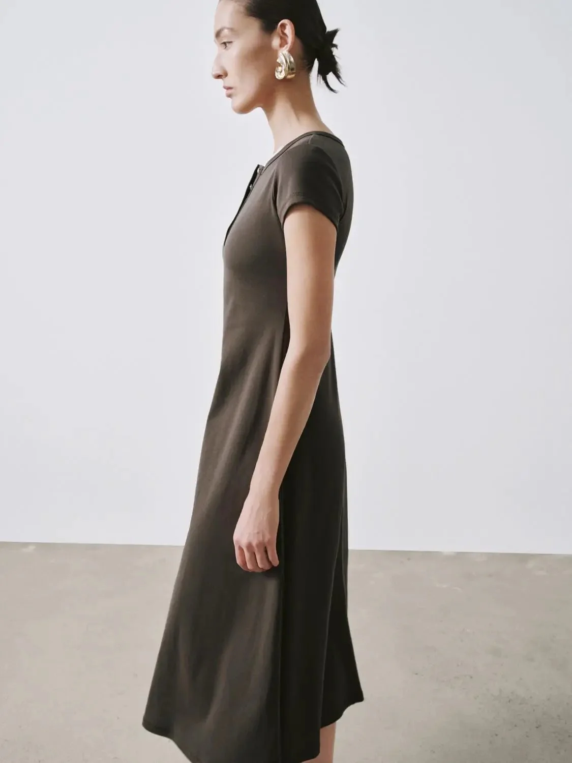 Round Neck Cotton-Blend A-Line Midi Dresses