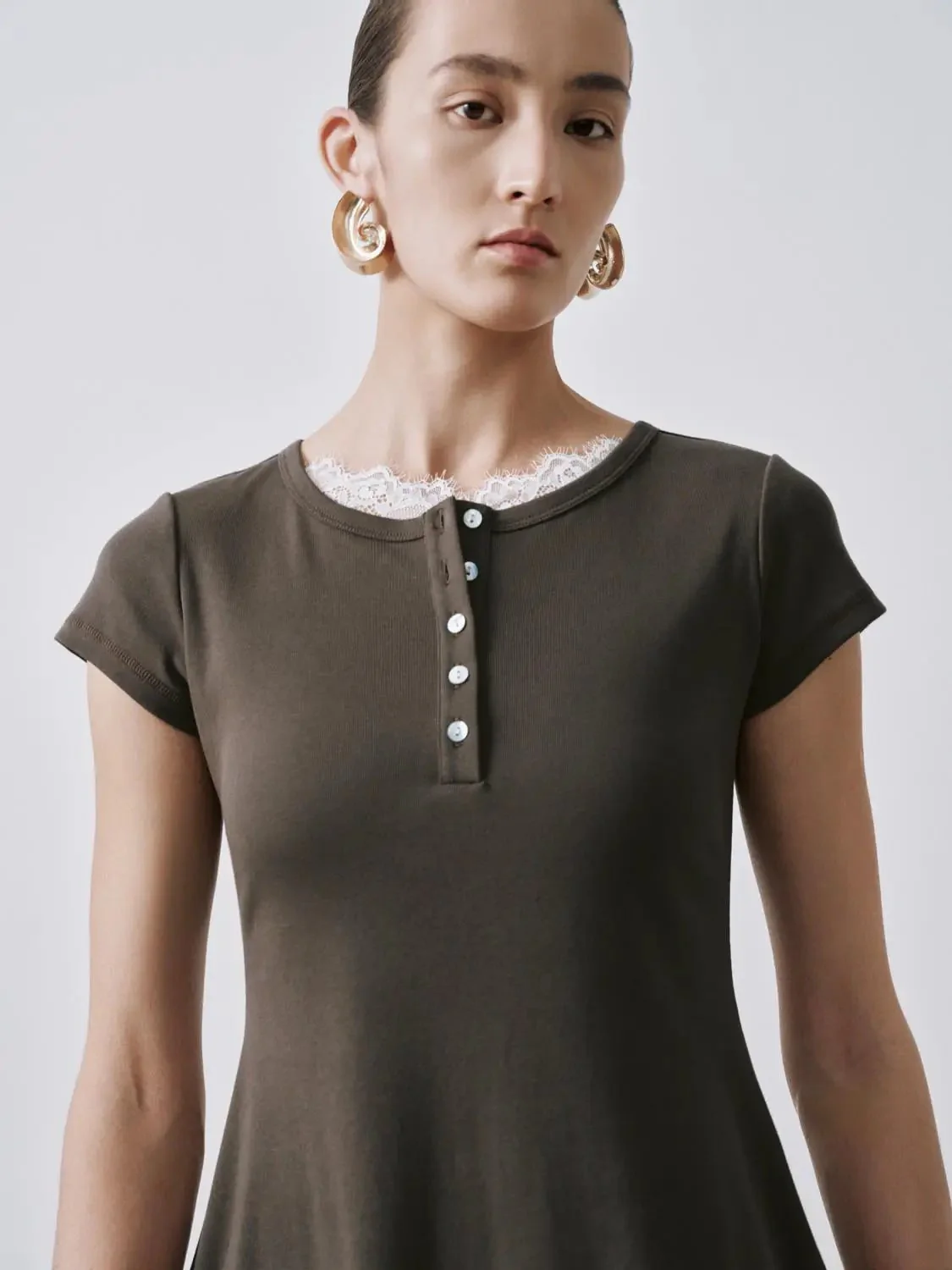 Round Neck Cotton-Blend A-Line Midi Dresses