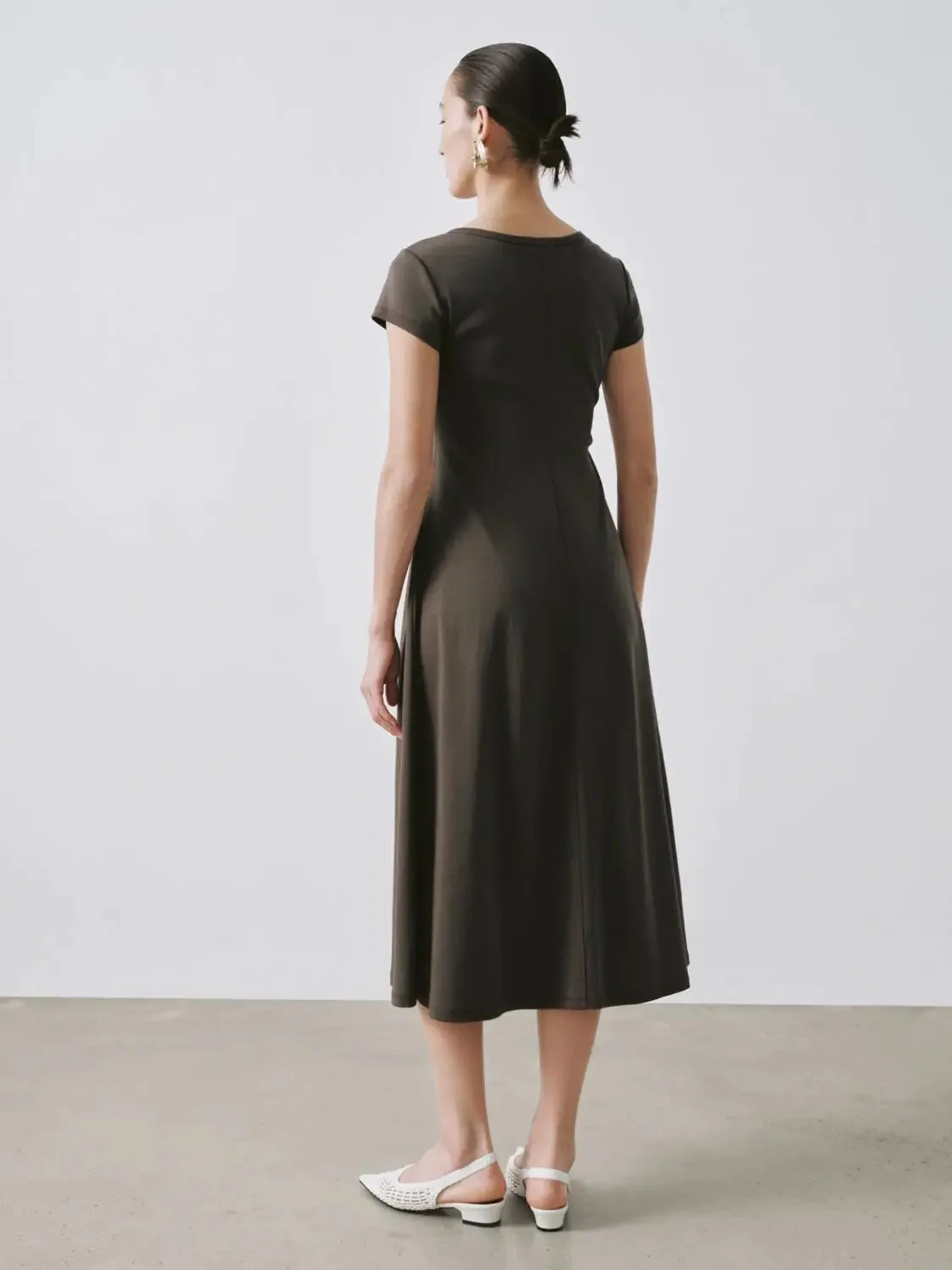 Round Neck Cotton-Blend A-Line Midi Dresses