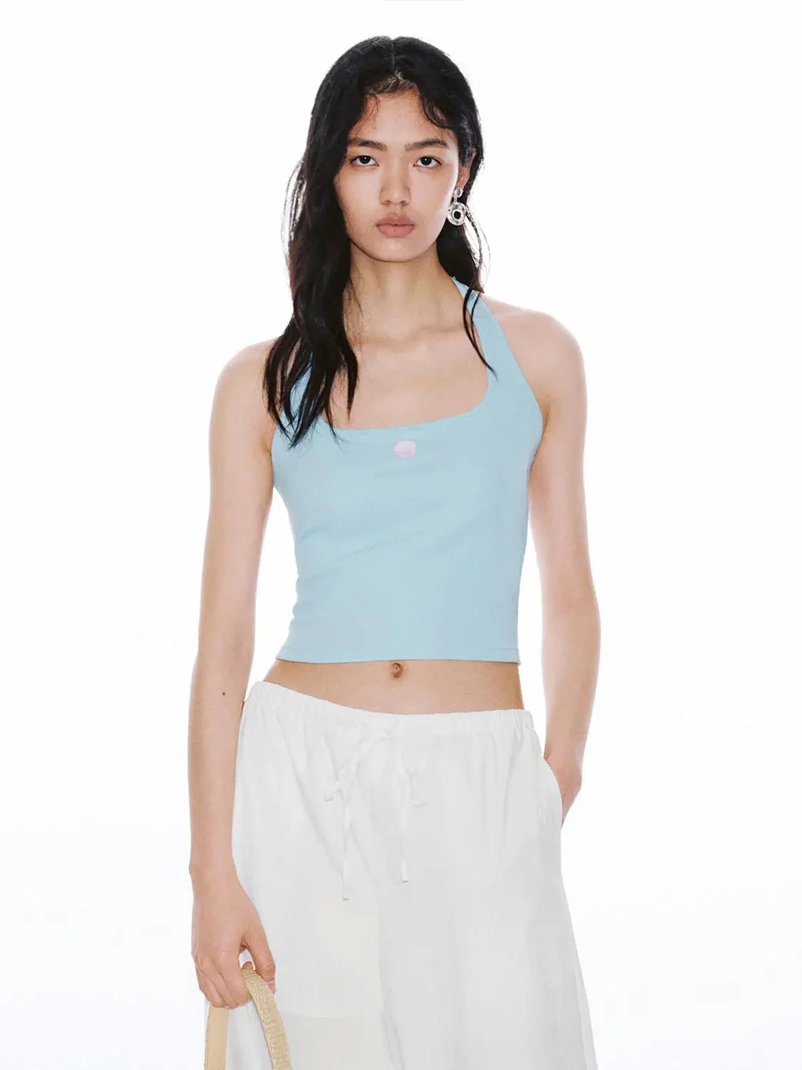 21537-cotton-blend-embroidered-square-halter-neck-tank-top-9.webp Cotton Blend Embroidered Square Halter Neck Tank Top