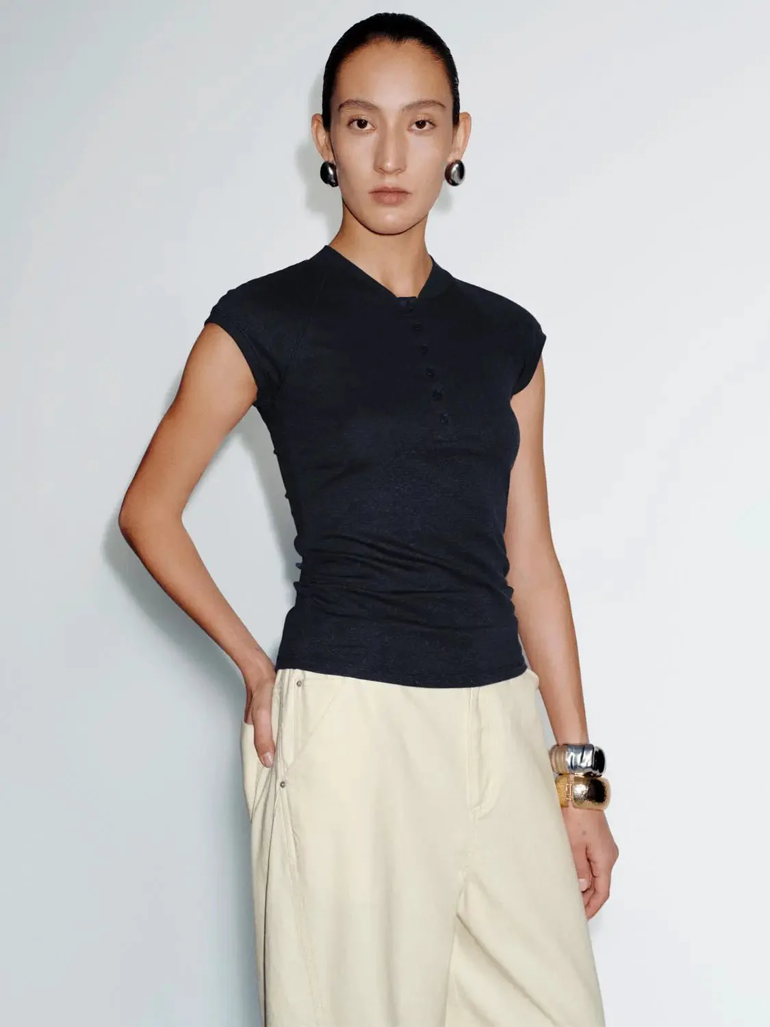 21564-linen-lyocell-blend-henley-neck-cap-sleeve-t-shirts-2.webp Linen Lyocell Blend Henley Neck Cap Sleeve T Shirts