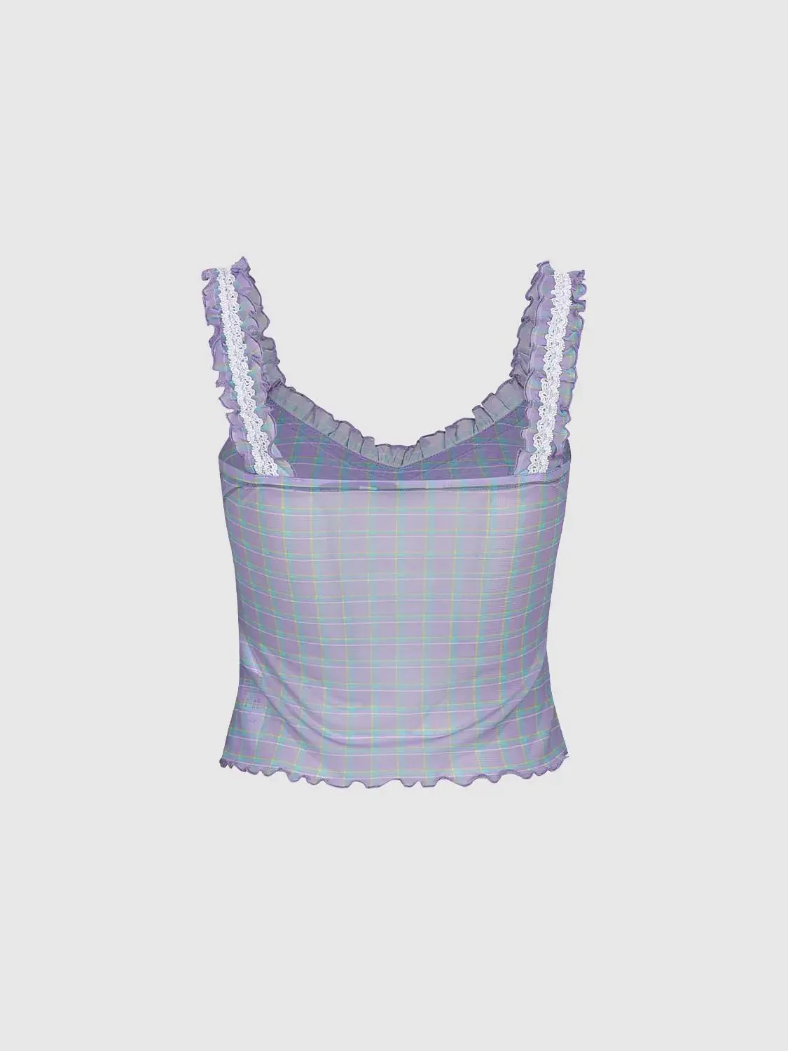 21570-lilac-plaid-ruffle-trim-strappy-lace-tank-top-2.webp Lilac Plaid Ruffle Trim Strappy Lace Tank Top