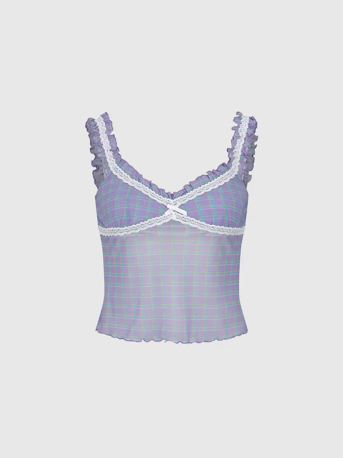 21570-lilac-plaid-ruffle-trim-strappy-lace-tank-top-4.webp Lilac Plaid Ruffle Trim Strappy Lace Tank Top