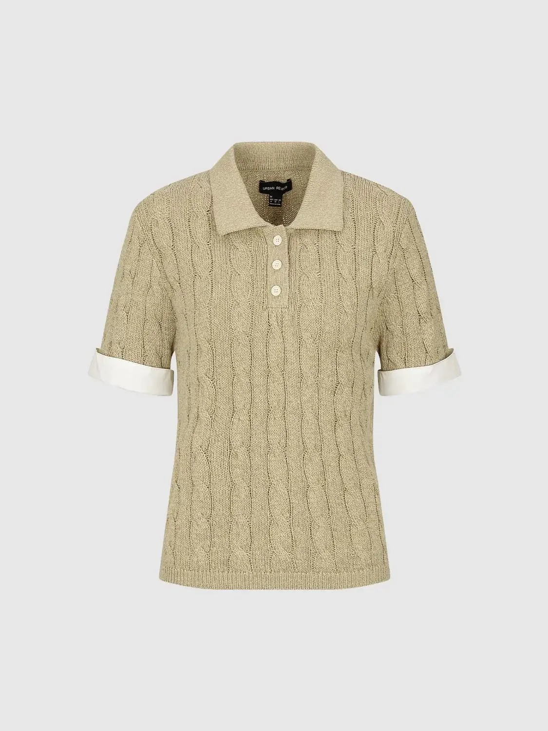 21600-cotton-cable-knit-polo-neck-top-t-shirts-1.webp Cotton Cable Knit Polo Neck Top T Shirts