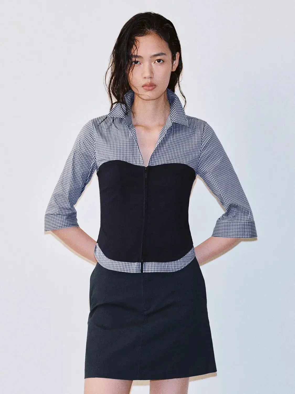 21666-contrast-spliced-check-zip-up-cotton-shirt-1.webp Contrast Spliced Check Zip Up Cotton Shirt