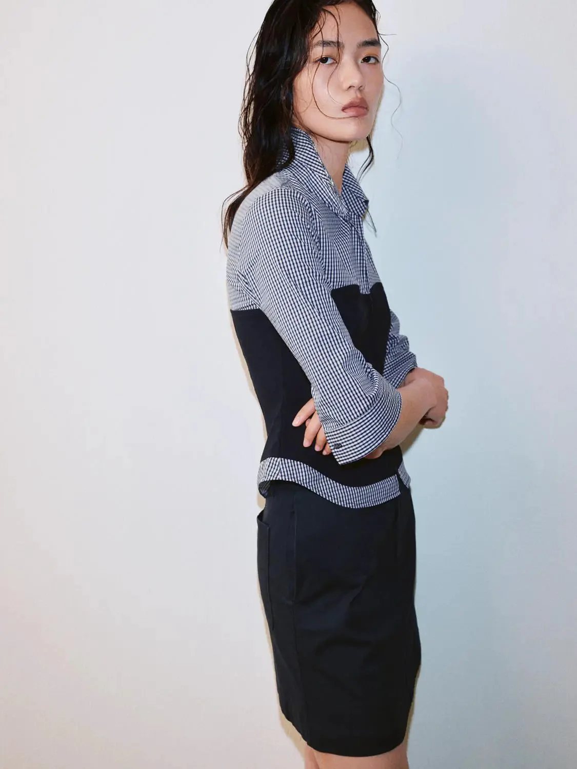 21666-contrast-spliced-check-zip-up-cotton-shirt-2.webp Contrast Spliced Check Zip Up Cotton Shirt