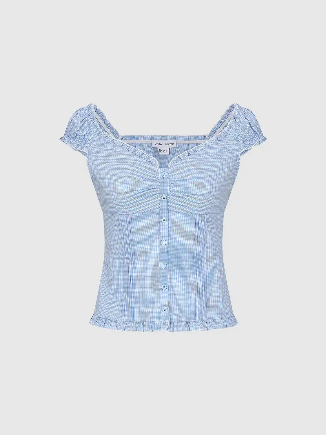 21746-v-neck-shirring-detail-ruffle-trim-short-sleeve-shirts-7.webp V-Neck Shirring Detail Ruffle Trim Short Sleeve Shirts