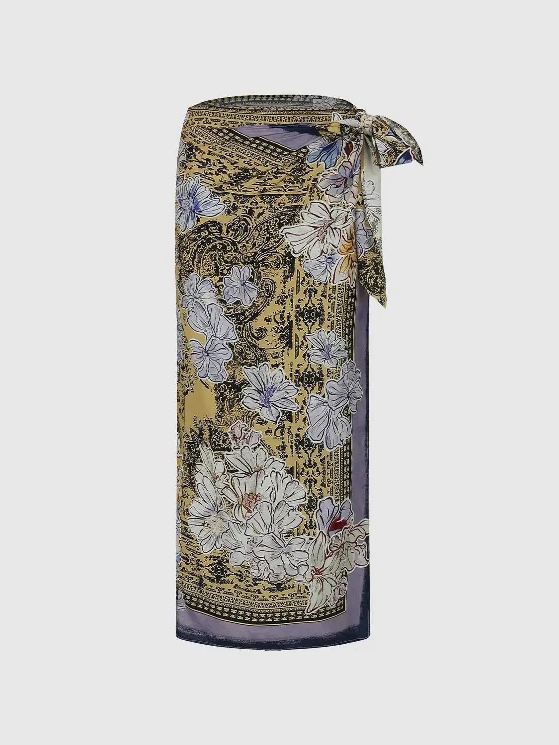 Tie Detail Contrast Floral Straight Midi Skirts