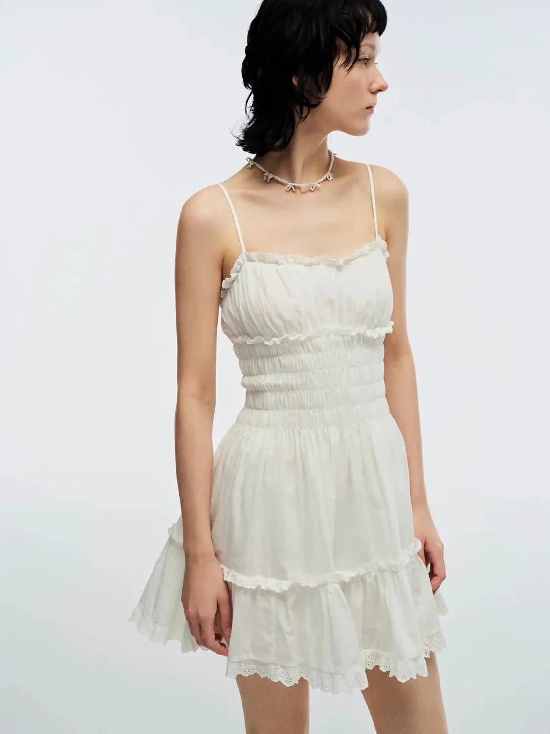 2180-cotton-smocked-lace-trim-tiered-with-spaghetti-straps-mini-dresses-2.webp Cotton Smocked Lace Trim Tiered With Spaghetti Straps Mini Dresses