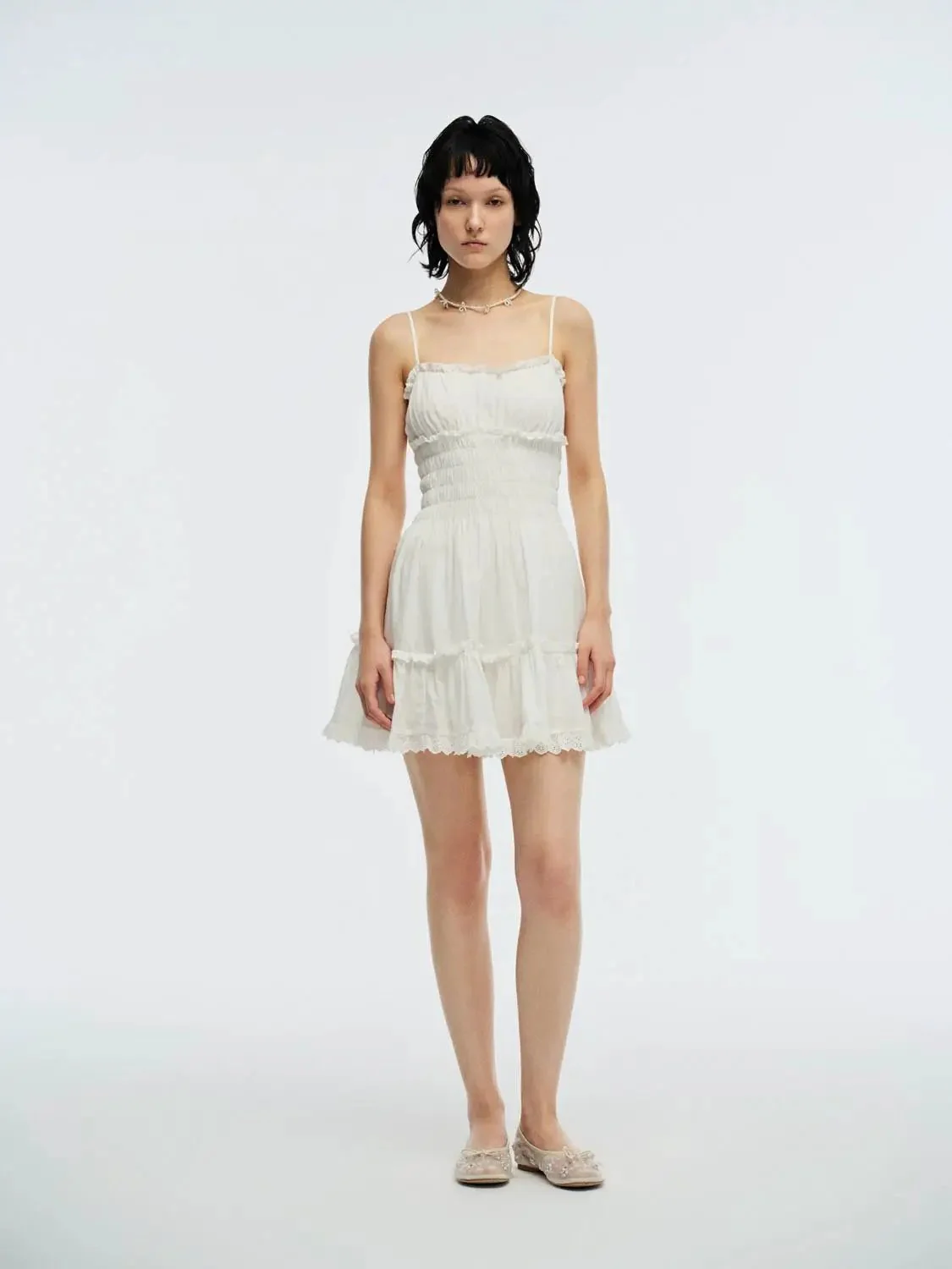 2180-cotton-smocked-lace-trim-tiered-with-spaghetti-straps-mini-dresses-4.webp Cotton Smocked Lace Trim Tiered With Spaghetti Straps Mini Dresses