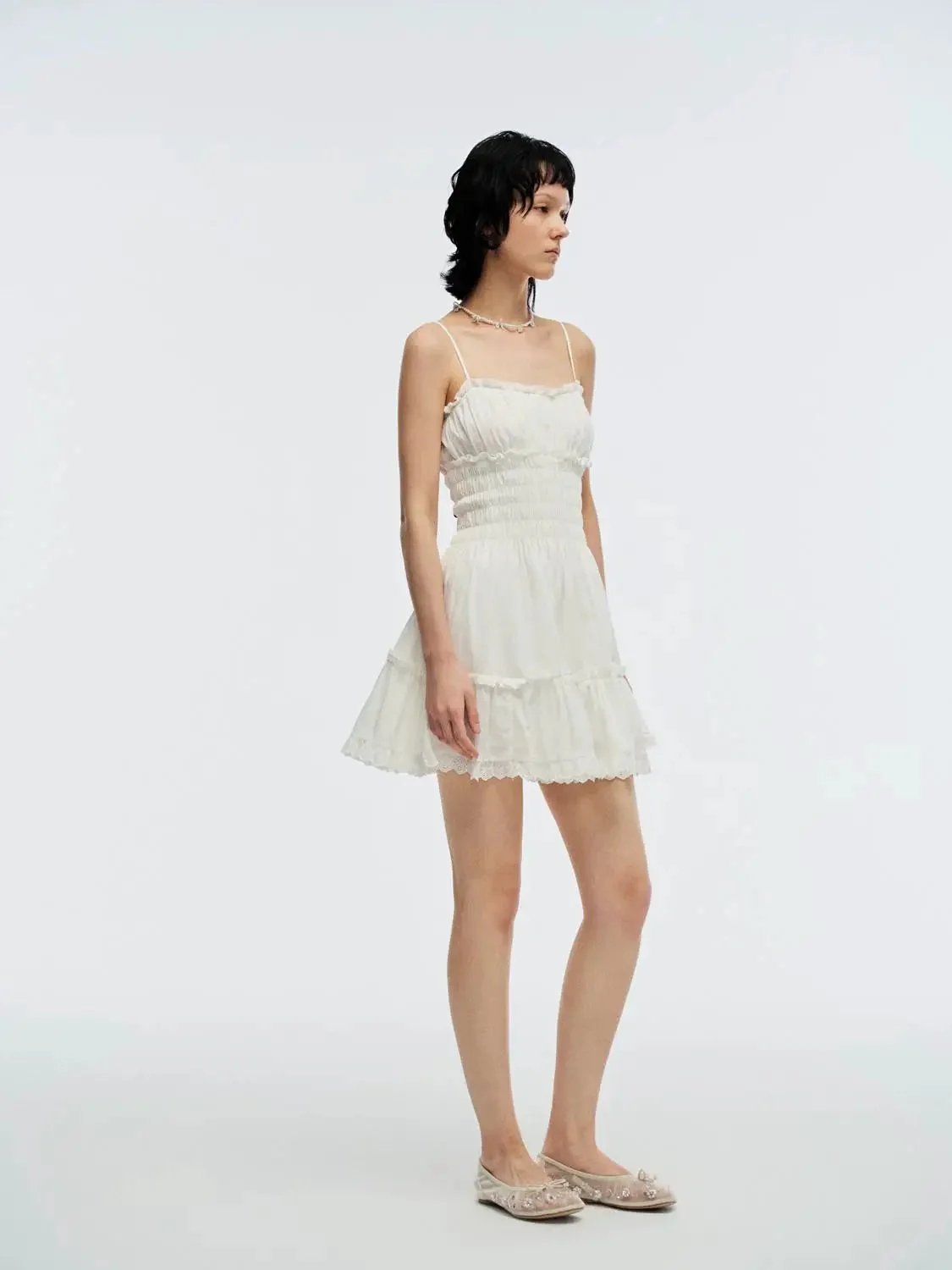 2180-cotton-smocked-lace-trim-tiered-with-spaghetti-straps-mini-dresses-5.webp Cotton Smocked Lace Trim Tiered With Spaghetti Straps Mini Dresses