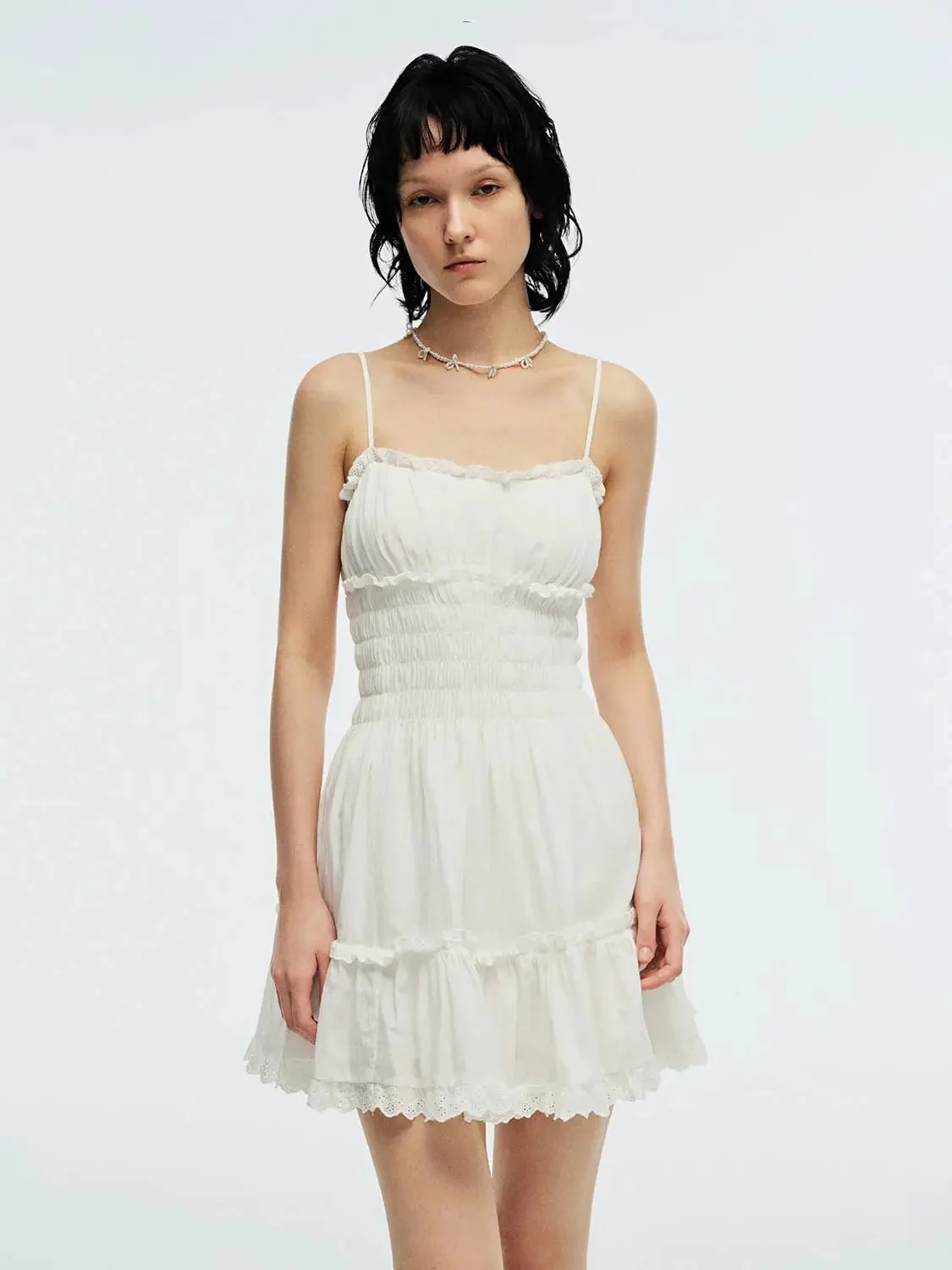 2180-cotton-smocked-lace-trim-tiered-with-spaghetti-straps-mini-dresses-9.webp Cotton Smocked Lace Trim Tiered With Spaghetti Straps Mini Dresses