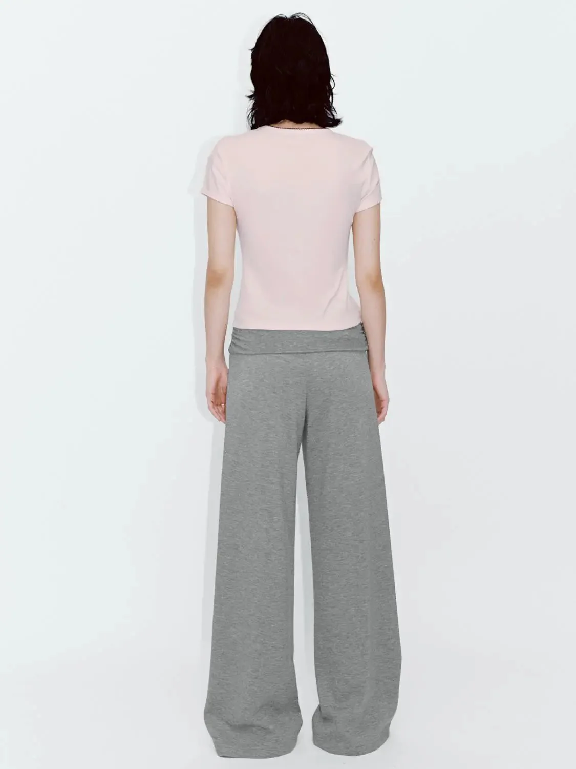 Folded Waist Drawstring Wide Leg Pants