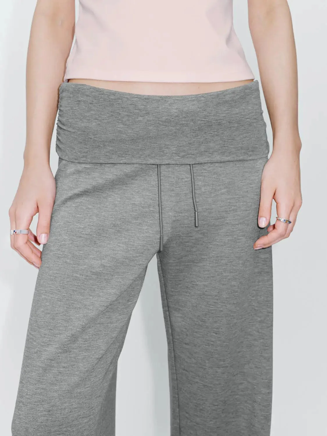 Folded Waist Drawstring Wide Leg Pants