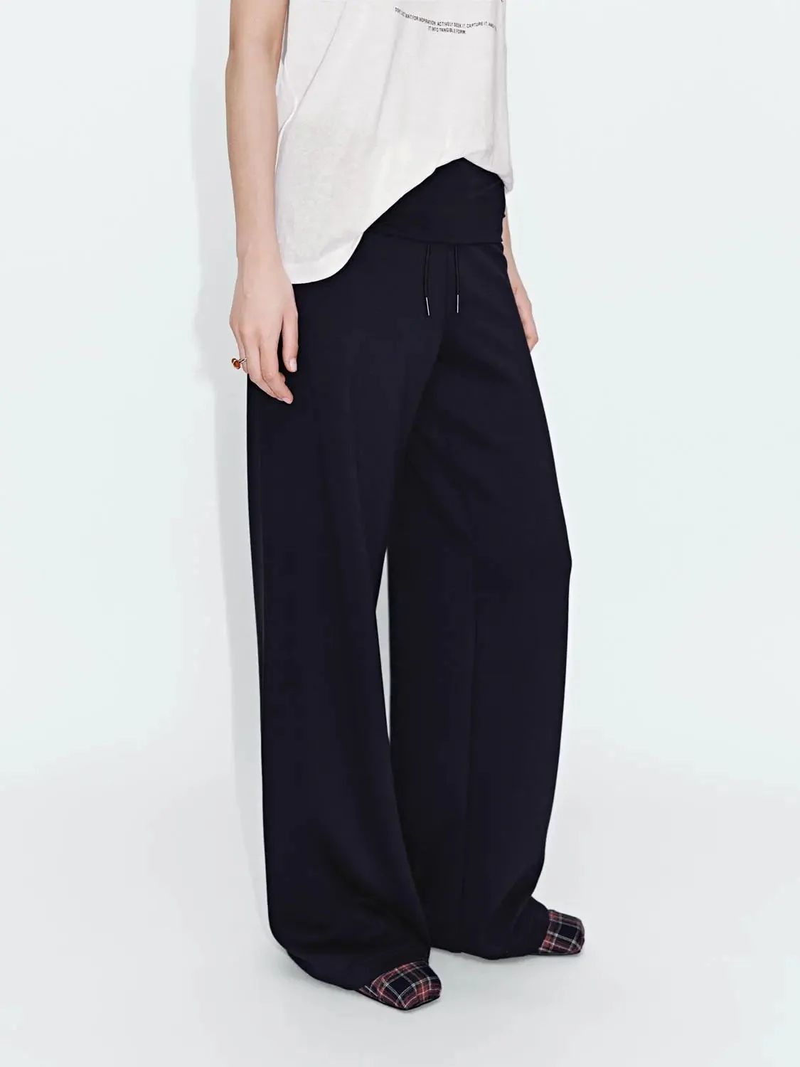 Folded Waist Drawstring Wide Leg Pants