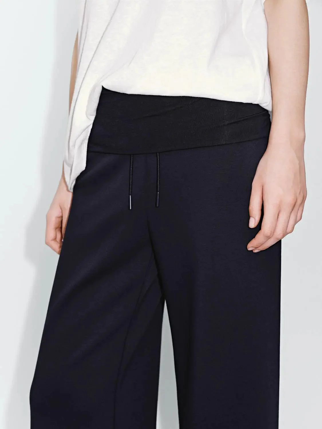 Folded Waist Drawstring Wide Leg Pants