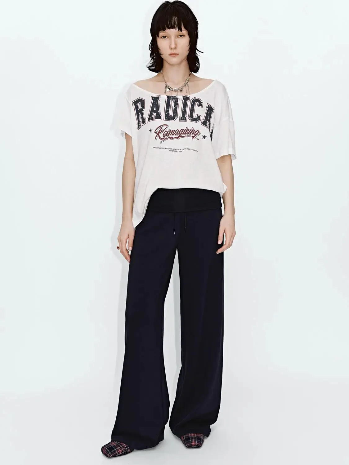 Folded Waist Drawstring Wide Leg Pants