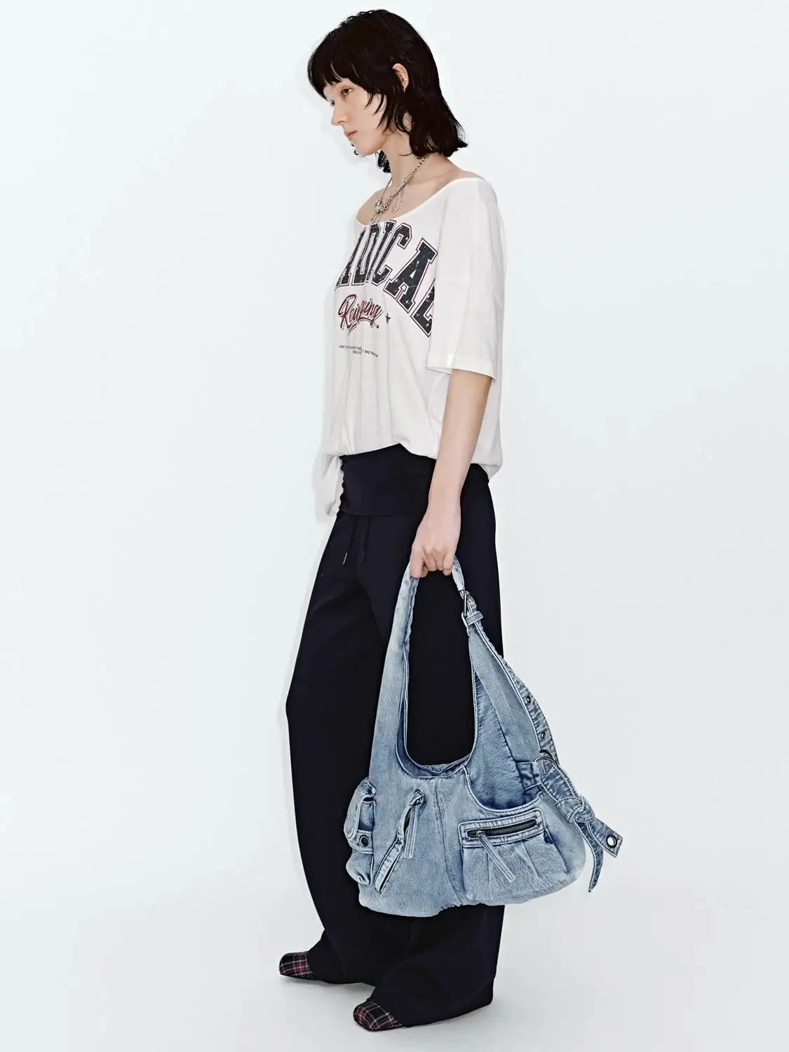 Folded Waist Drawstring Wide Leg Pants