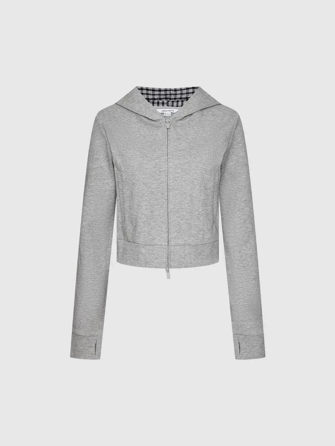 Hooded Zip-Up Check Detail Sweatshirts