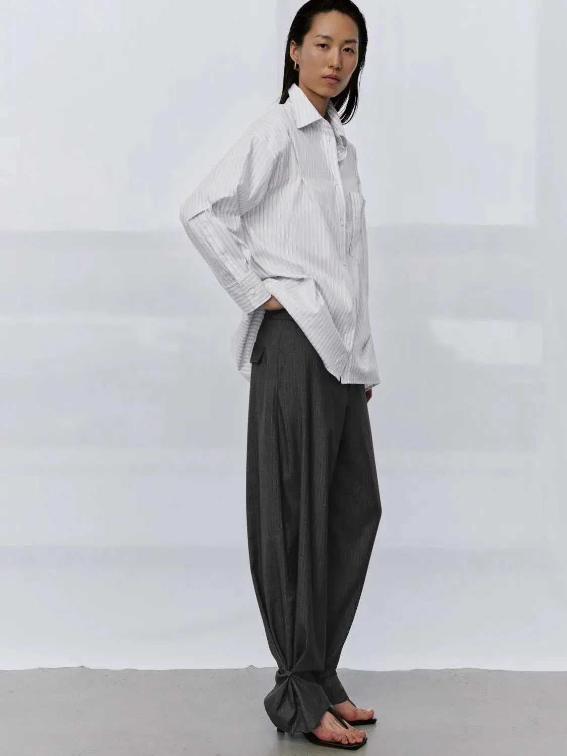 Contrast Trim Striped Tailored Barrel Leg Pants