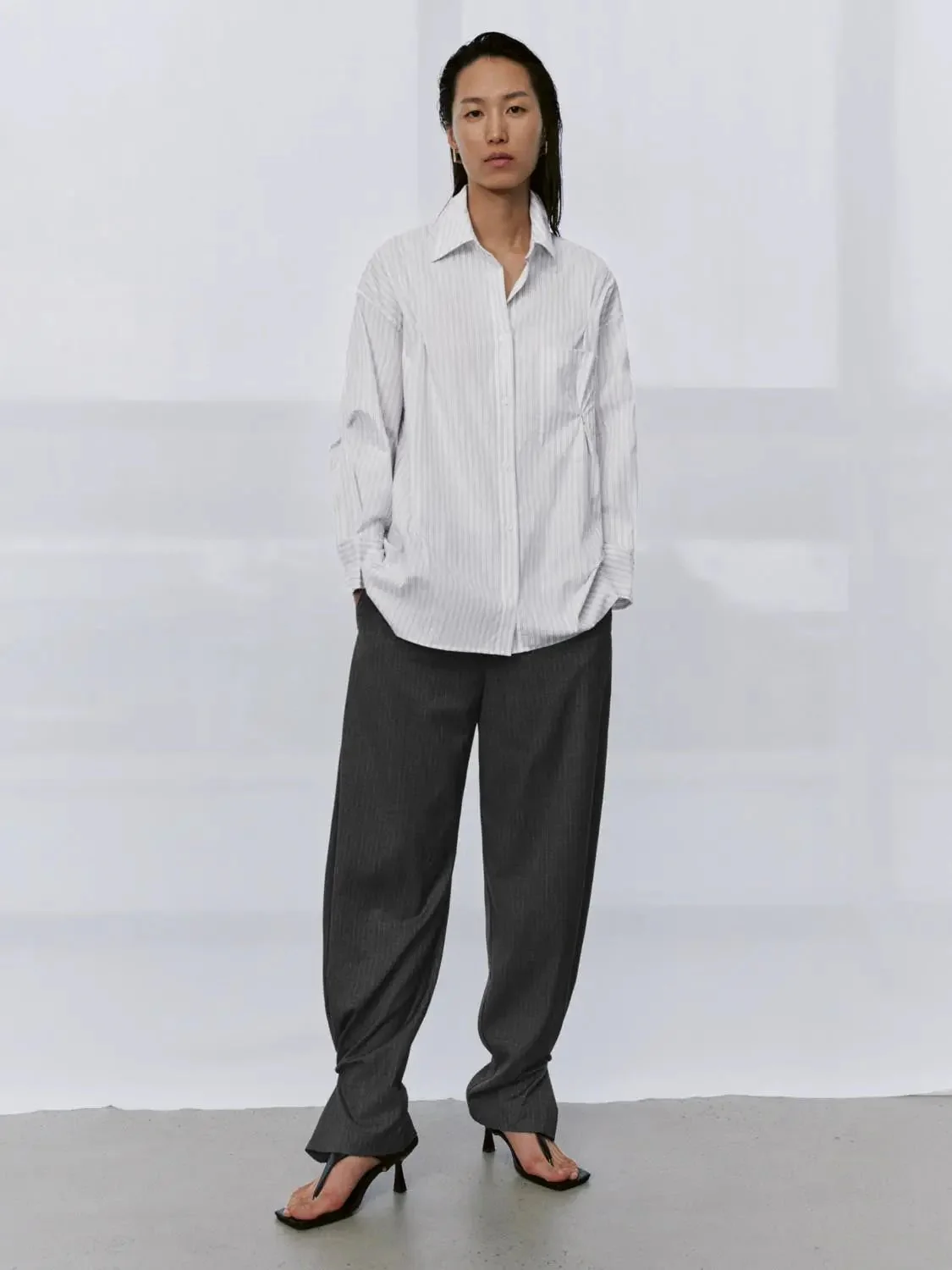 Contrast Trim Striped Tailored Barrel Leg Pants