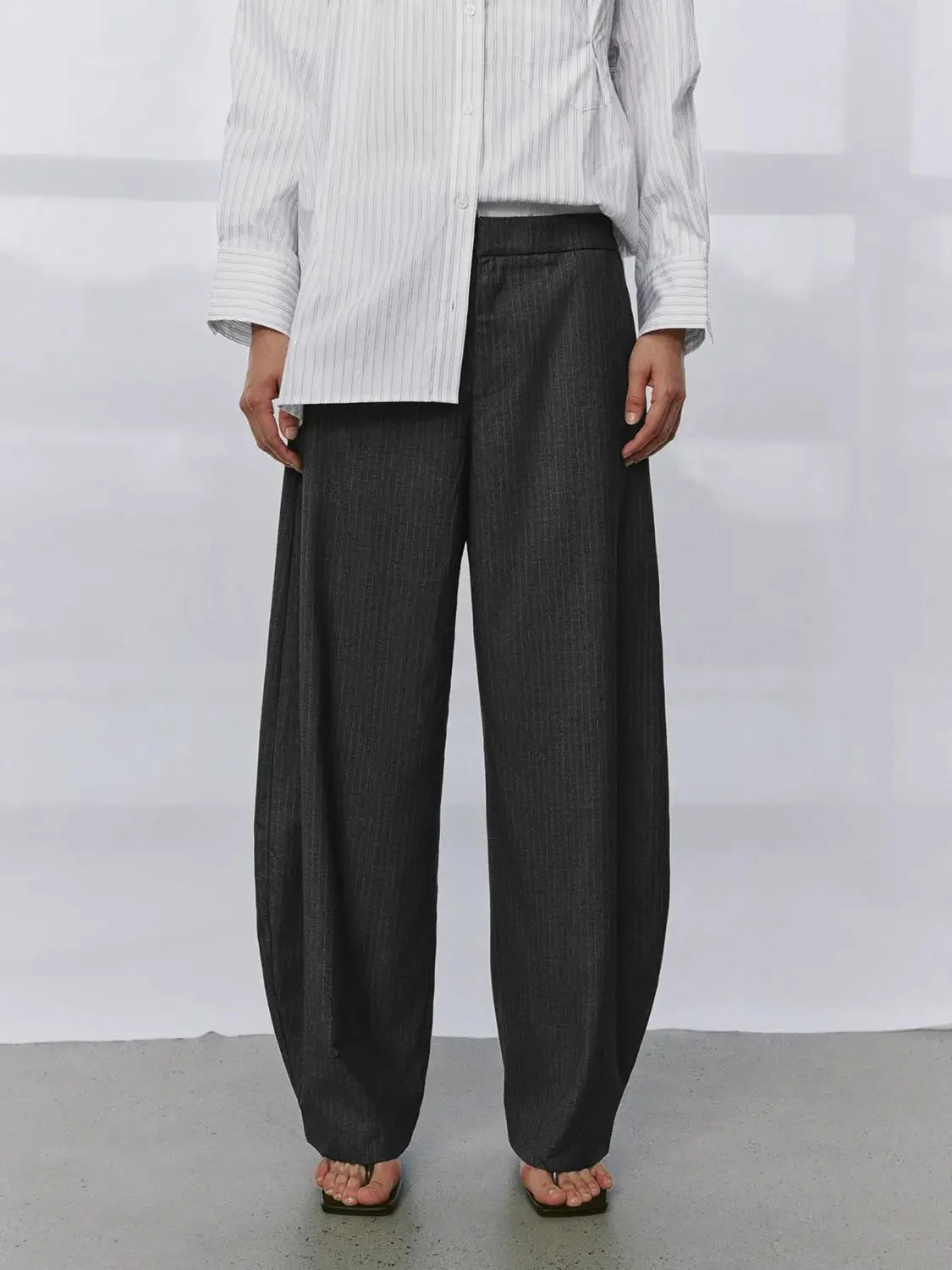 Contrast Trim Striped Tailored Barrel Leg Pants